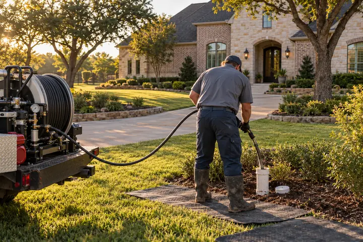 Hydro jetting an exterior sewer line in Saddlebrook Estates Waxahachie